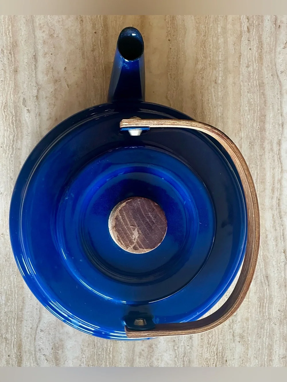 Cobalt Blue Tea Kettle with Teak handle and lid top. Danish Style Pre-owned